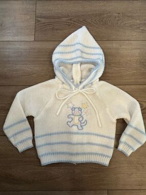 Vintage Quiltex Baby Hooded Knit Sweater Bear Embroidered 24M